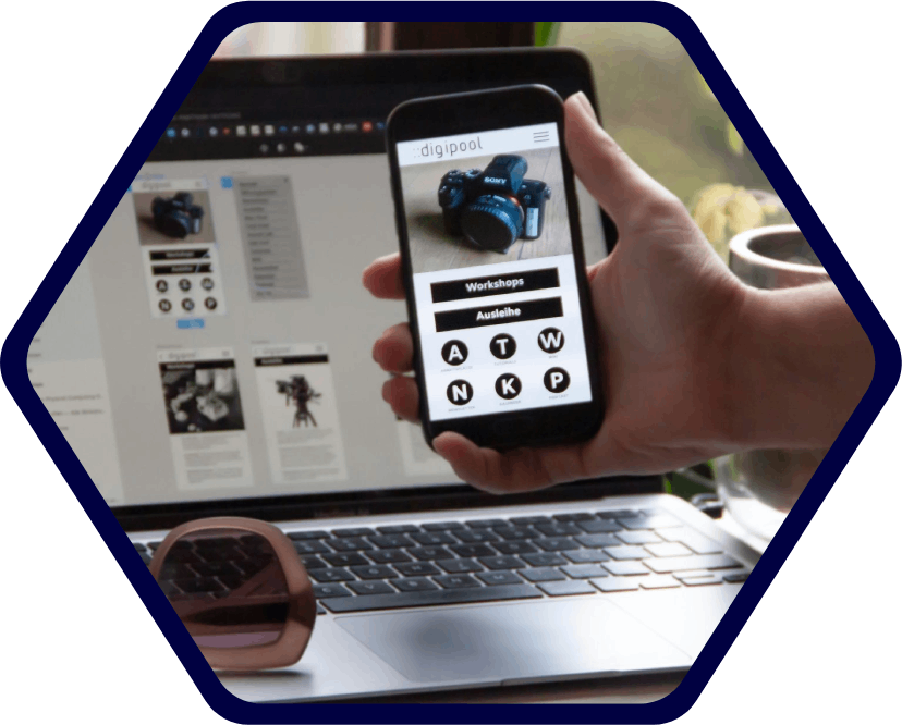Hand holding smartphone displaying website