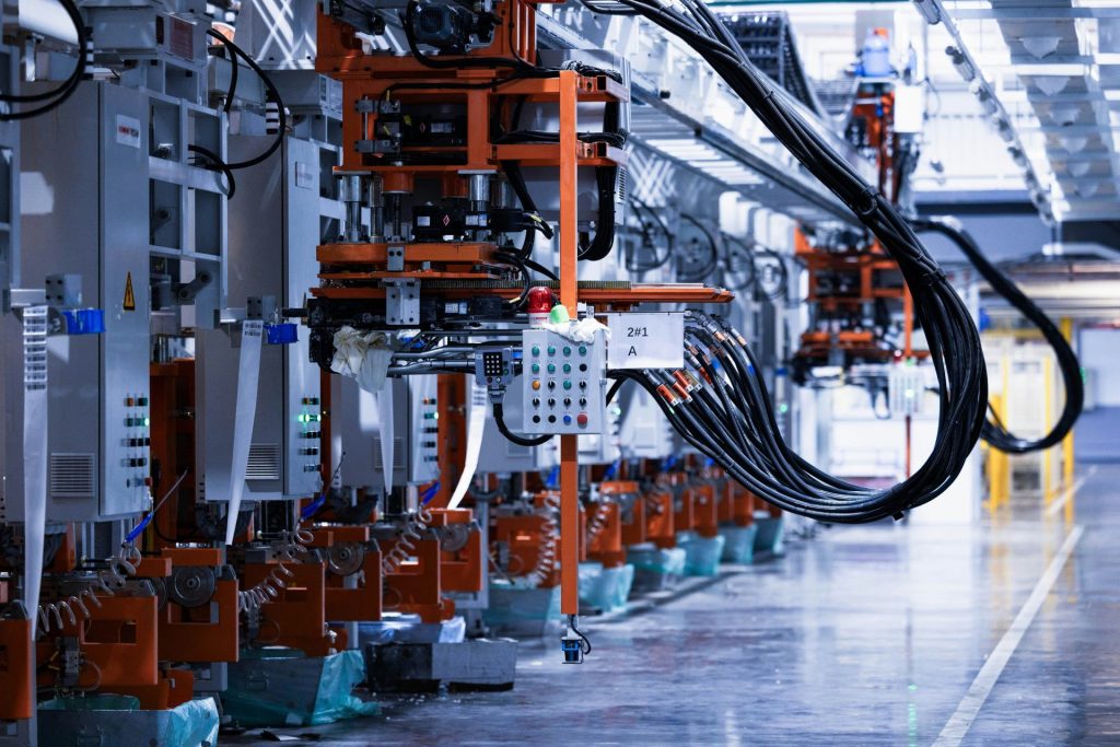 a line of electrical equipment in a factory